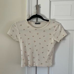 Brandy Melville Cream Floral Crop Top